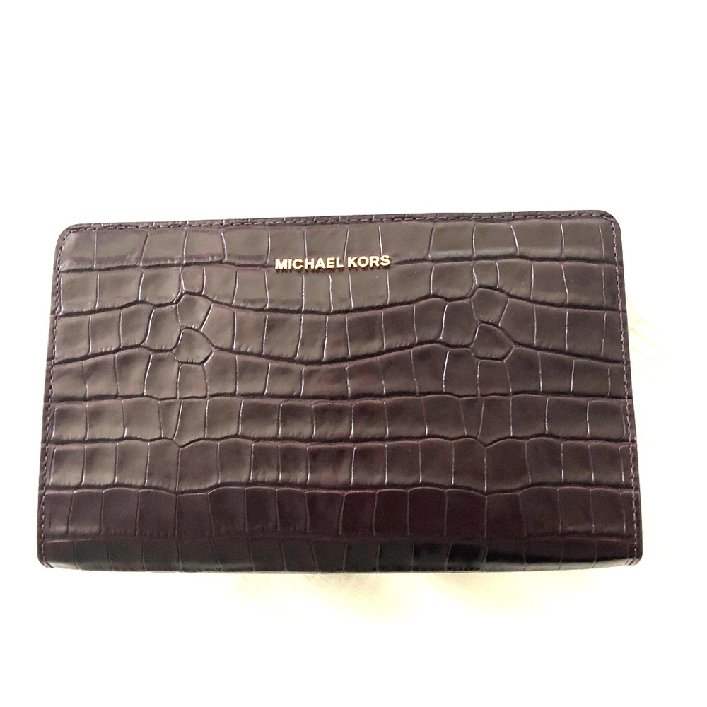 Crocodile embossed large cross body clutch